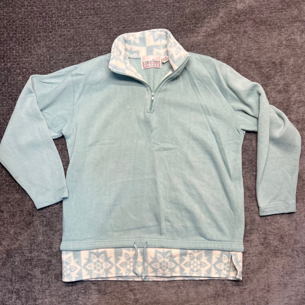 Carolina Colours Women's Small Blue & White Fleece Quarter Zip Pullover Sweater‎